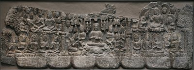 Fali szobor: Buddhák és Bodhiszattvák Mennyei Összejövetele, Handan, Hebei tartomány, 550-577 (mészkő pigmentnyomokkal) alkotó: Northern Qi Dynasty Chinese Scool