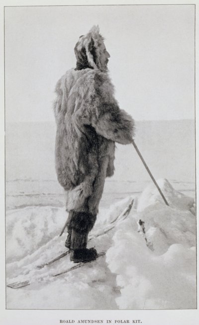 Roald Amundsen sarki felszerelésben, a "Déli-sark..." című, 1912-ben megjelent kiadványból (litográfia). alkotó: Norwegian School