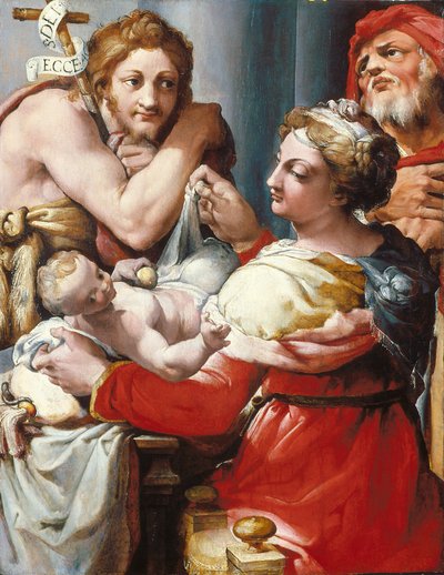 A Szent Család Keresztelő Szent Jánossal (olaj, fa) alkotó: Nosadella (d.1571)