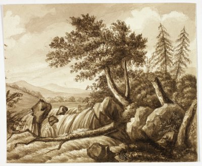 Vízesés sziklás tájban alkotó: Octavius Oakley