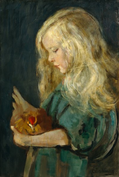 Lány tyúkkal alkotó: Oda Krohg