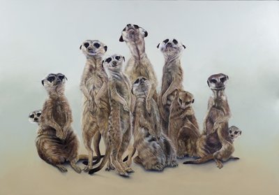 Meerkat mob, napangyalok, 2013 (akril, gézezett fára) alkotó: Odile Kidd
