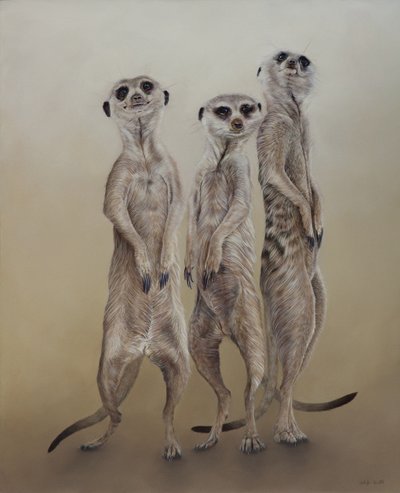 Meerkats, 2014 (akril, gézezett fára) alkotó: Odile Kidd