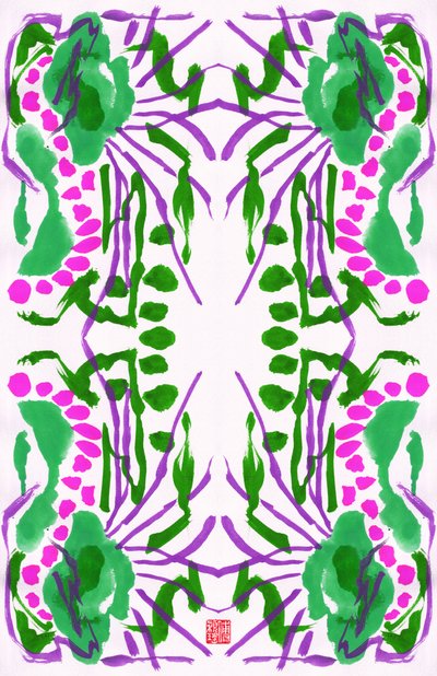 Pávazöld rózsaszín virágmintás, 2023 (guache papíron, digitális) alkotó: Odilia W. Y. Fu