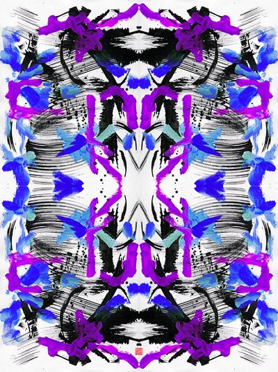 Zen Ink Blue Lila virágmintás, 2023 (akril papíron, digitális) alkotó: Odilia W. Y. Fu