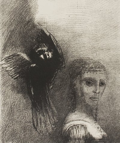 És egy nagy madár, leszáll az égből, és a haja legfelső pontjához dől, 3/10. alkotó: Odilon Redon