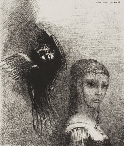 És egy nagy madár, leszáll az égből, és a haja legfelső pontjához dől, 3/10. alkotó: Odilon Redon