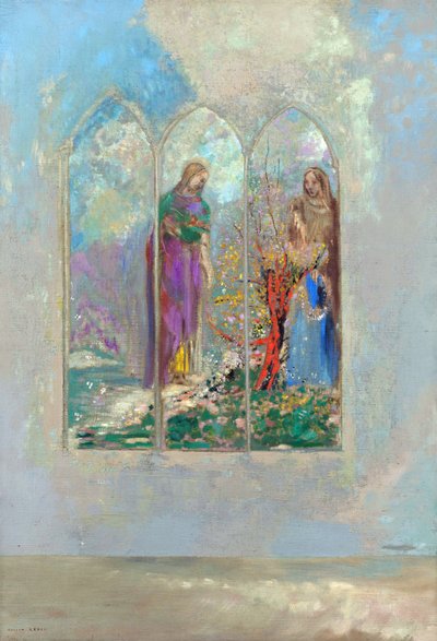 Áhítat egy vörös bokor előtt - Odilon Redon festménye (1840-1916) alkotó: Odilon Redon