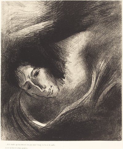 És az ördög, aki megtévesztette őket, a tűz és kénkő tavába vetették, ahol a fenevad és a hamis próféta van. alkotó: Odilon Redon