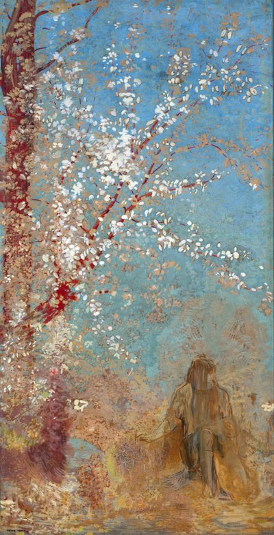 Figura egy virágzó fa alatt – Odilon Redon festménye alkotó: Odilon Redon