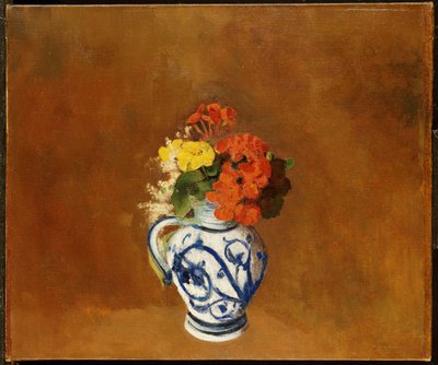 Muskátlik és más virágok kőedény vázában alkotó: Odilon Redon