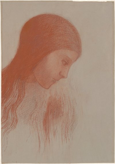 Egy fiatal lány feje profilból alkotó: Odilon Redon
