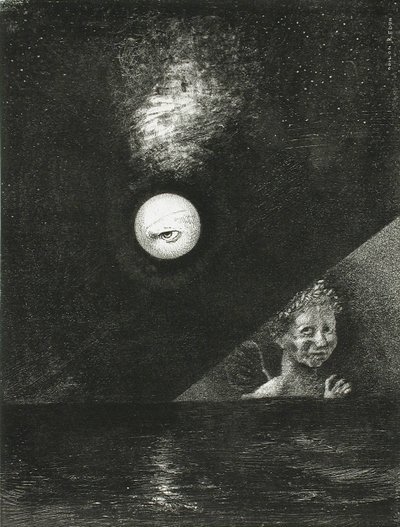 A láthatáron a bizonyosság angyala és a sötét égbolton egy kérdő pillantás. Sorozat: Edgarnak alkotó: Odilon Redon