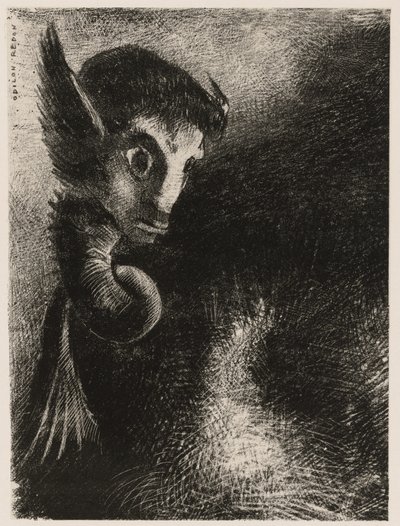 A Kiméra félelemmel nézett mindenre az éjszakából alkotó: Odilon Redon