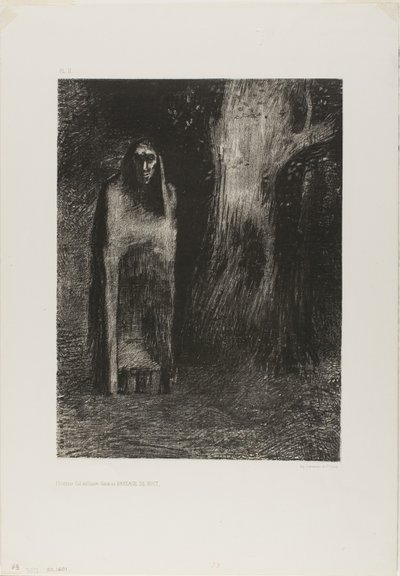 Az ember egyedül volt az éjszakai tájon, az Éjszakából alkotó: Odilon Redon