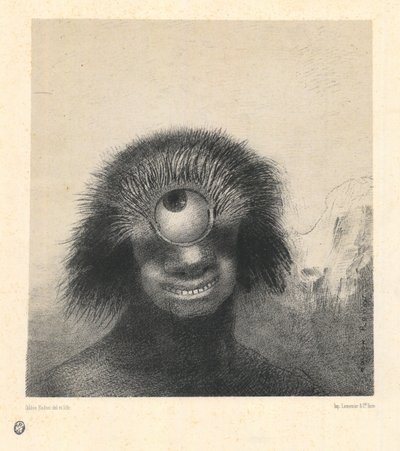 A parton lebegett elhibázott polip, amolyan mosolygó és ijesztő küklopsz, a „Les Origines” sorozatból alkotó: Odilon Redon