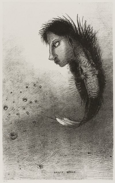 Ekkor megjelenik egy egyedülálló lény, akinek egy ember feje van a hal testén, 10/5. tábla alkotó: Odilon Redon
