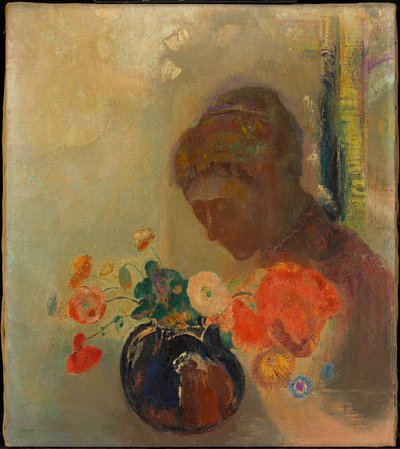 Nő virágvázával alkotó: Odilon Redon