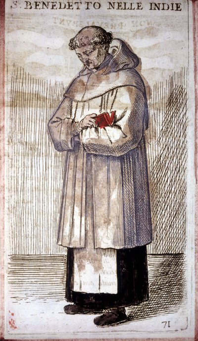 Vallási rend: bencés szerzetes. Metszet O. Fialettivel. 16. század. alkotó: Odoardo Fialetti