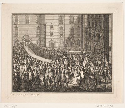 V. Frigyes király körmenetben a felkenési szertartáson a Frederiksborg-palotatemplomban. Illusztráció IV. Frederik kenetének aktusához alkotó: Odvardt Helmoldt de Lode