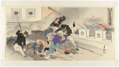 A phenjani kínai-japán háború ábrázolása Nisshin sensô Nissei Heijô shôho zu (cím a tárgyon) alkotó: Ogata Gekko
