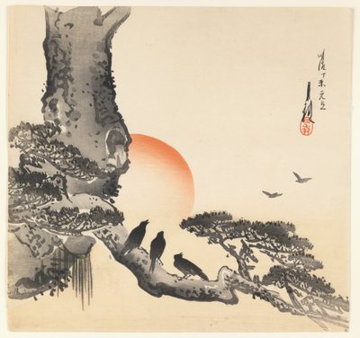 Varjak a fa törzsén, Meiji-korszak, 1890-1910 körül (színes fatömbnyomat) alkotó: Ogata Gekko