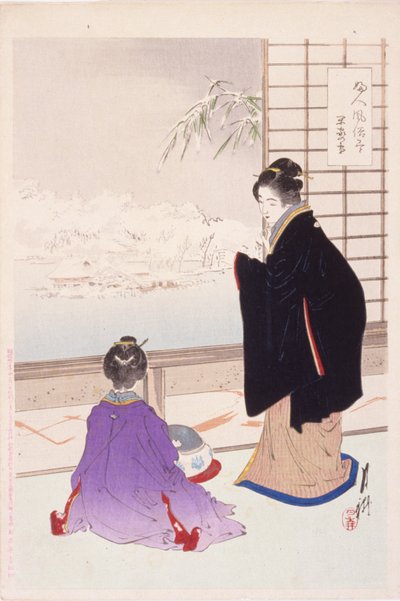 Hó és csendes ház (Kanka No Yuki) (színes fatömbnyomat) alkotó: Ogata Gekko