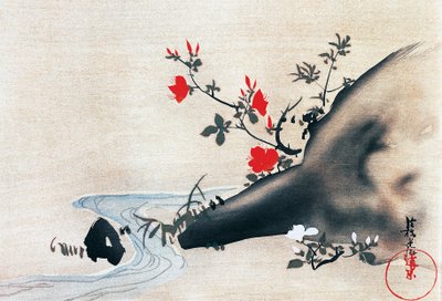 Azáleák és patak, Korin Ogata (1658-1716) selyemre festett kakemonos (akasztott tekercsek), Edo-korszak (1603-1868), Japán. alkotó: Ogata Korin