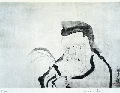 Öreg ember portréja, Ogata Korin (1658-1716) rajza, tus selyemre, japán civilizáció, Edo-korszak alkotó: Ogata Korin
