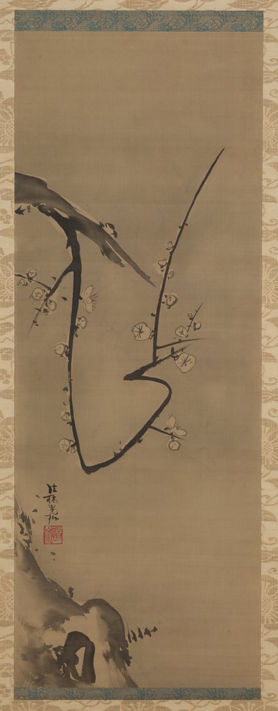 Prunus, függő tekercs, 1700 körül (tinta, selyem) alkotó: Ogata Korin