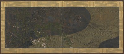 Folyóvíz, őszi füvek és virágok, Edo-korszak, 17. század vége-18. század eleje. alkotó: Ogata Korin