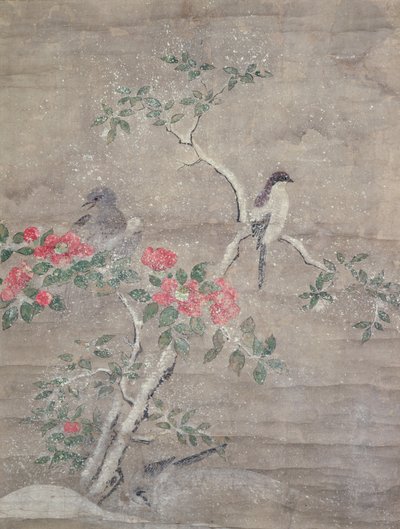 Madarak és kaméla a hóban, 1700 körül (tinta és színek papíron) alkotó: Ogawa Haritsu
