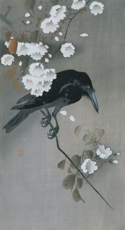Varjú egy cseresznyevirág ágban alkotó: Ohara Koson