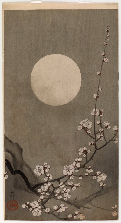 Virágzó szilva és hold (színes fametszet) alkotó: Ohara Koson