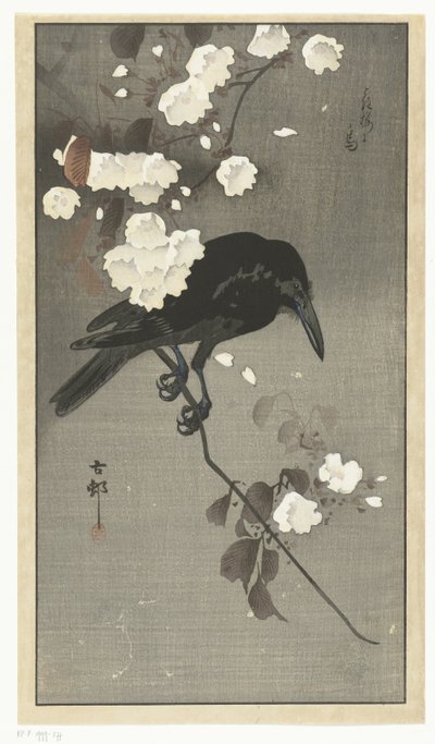 Varjú cseresznyevirággal Hana sakura no tori (cím a tárgyon) alkotó: Ohara Koson