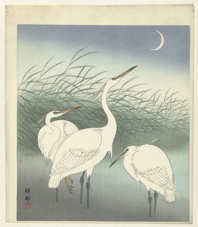 Gémek sekély vízben alkotó: Ohara Koson