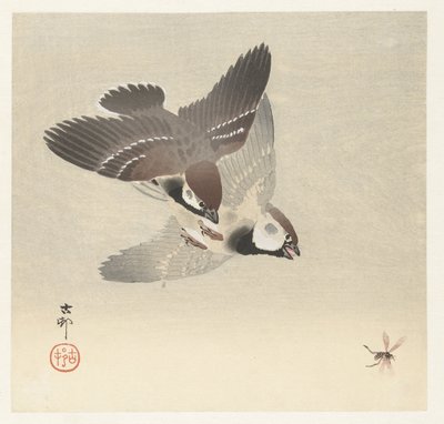 Gyűrűs verebek és rovarok alkotó: Ohara Koson