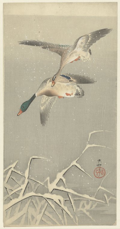 Két vadkacsa repül alkotó: Ohara Koson