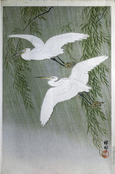 Két gém szabadon repül, 1907 (színes fametszet) alkotó: Ohara Koson