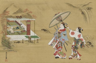 Utálás Fujiwara no Teika kunyhójára az Ogura-hegyen alkotó: Okumura Masanobu