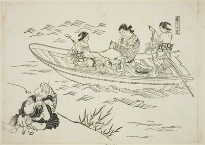 Eguchi és a szerelem halászhajója (Koi no tsuribune Eguchi), no. 4. darab a 12 darabból álló, színdarabok paródiáit ábrázoló sorozatból. alkotó: Okumura Masanobu