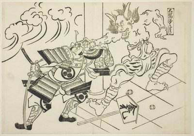Az Oe-hegyi Shutendoji démon (Oeyama Shutendoji), a "Híres jelenetek a japán bábjátékokból (Yamato irotake)" sorozatból alkotó: Okumura Masanobu