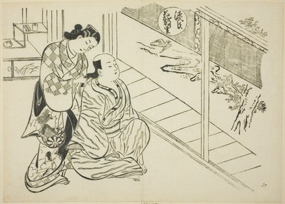 A Hanachirusato fejezet a "The Tale of Genji"-ből (Genji Hanachirusato), Genji paródiák sorozatából alkotó: Okumura Masanobu