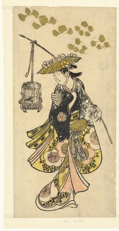 Fiatal nő madárkalitkával alkotó: Okumura Toshinobu (attributed to)