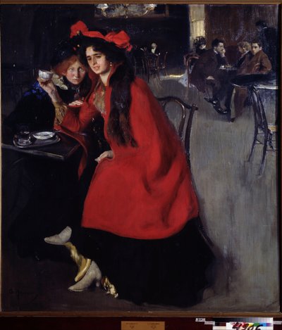 Egy kávézóban (In a Cafe). Jelenet egy kávézóban valószínűleg Párizsban. Alekszandr Alekszandrovics Murashko (Alexander Murashko) (1875-1919) festménye, olaj, vászon alkotó: Oleksandr Murashko