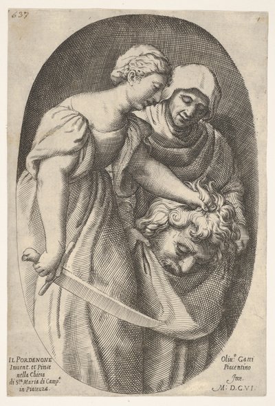 Judit Holofernész fejével a bal kezében, karddal a jobbjában, kísérő..., 1606. alkotó: Oliviero Gatti