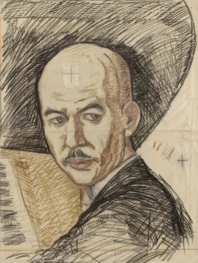 Vázlat a „Yamada Kosaku portréja” című nyomatához alkotó: Onchi Kôshirô