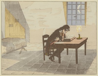 Amikor 1786-ban Valence-ben letartóztatták, Napóleon megragadta az alkalmat, hogy elolvassa a Digeste-t, és megerősítse jogi ismereteit. alkotó: Onfray de Breville Job