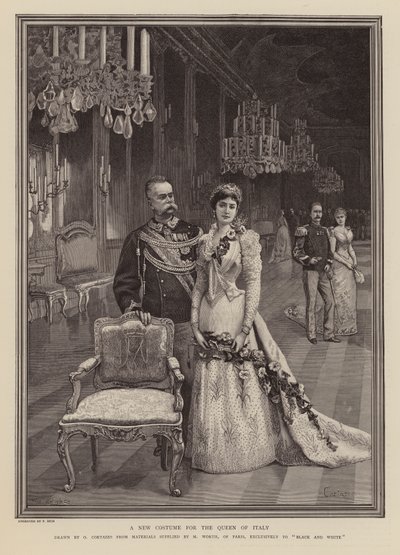 Savoyai Margit olasz királynő új ruhája (metszet) alkotó: Oreste Cortazzo
