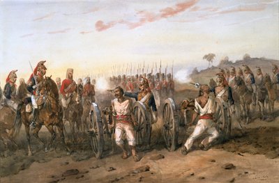 A bengáli lótüzérség fegyvereiből kifújni készülő lázadókat, 1858 körül (akvarell, papír) alkotó: Orlando Norie